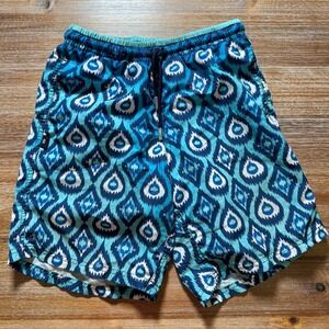 MKS Unlimited Swim Trunks Blue Patterned Swim Shorts Casual Size 32